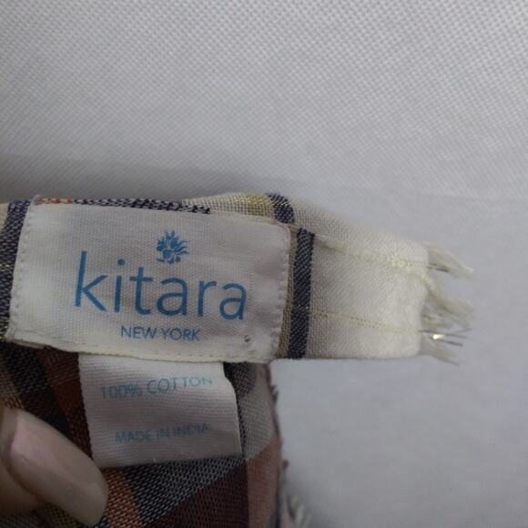 Kitara Plaid Shawl Wrap in Blue and Orange Cotton Casual Layering Size OS - Picture 5 of 5